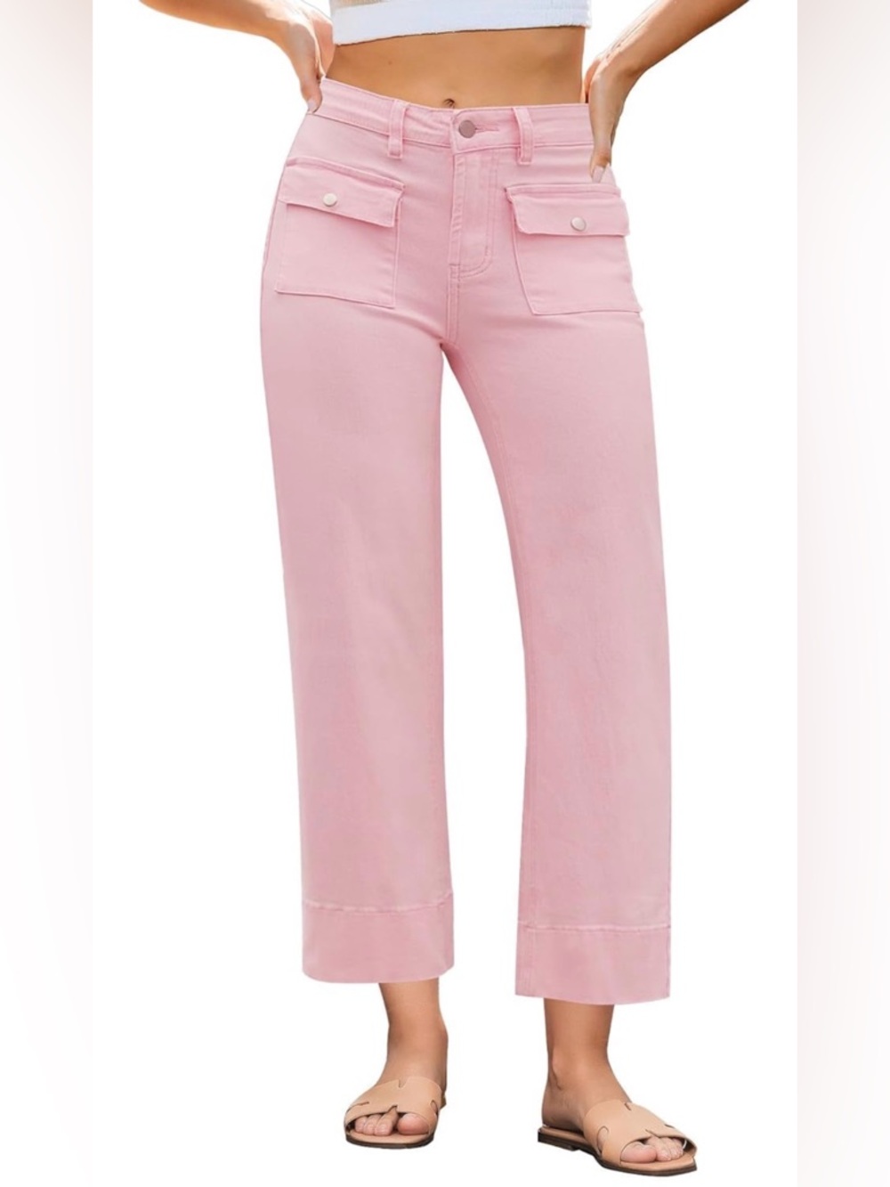 GRAPENT Wide Straight Leg Cropped Stretchy Denim with Retro patch pockets NWOT